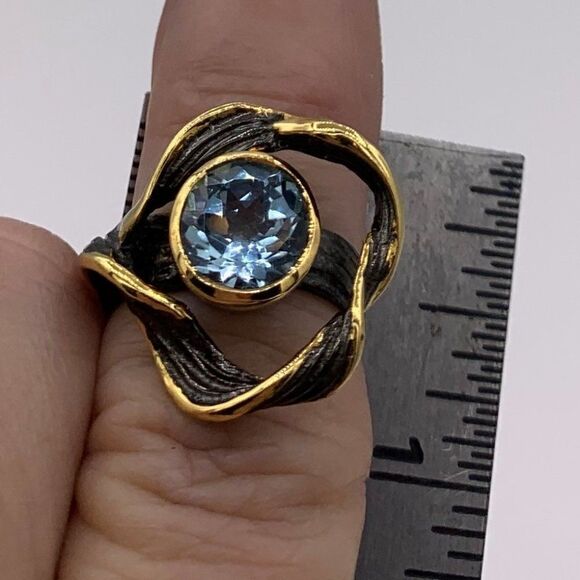 NWOT, solid sterling 925, black rhodium plating, 22 K gold vermeil, real topaz - Picture 6 of 16